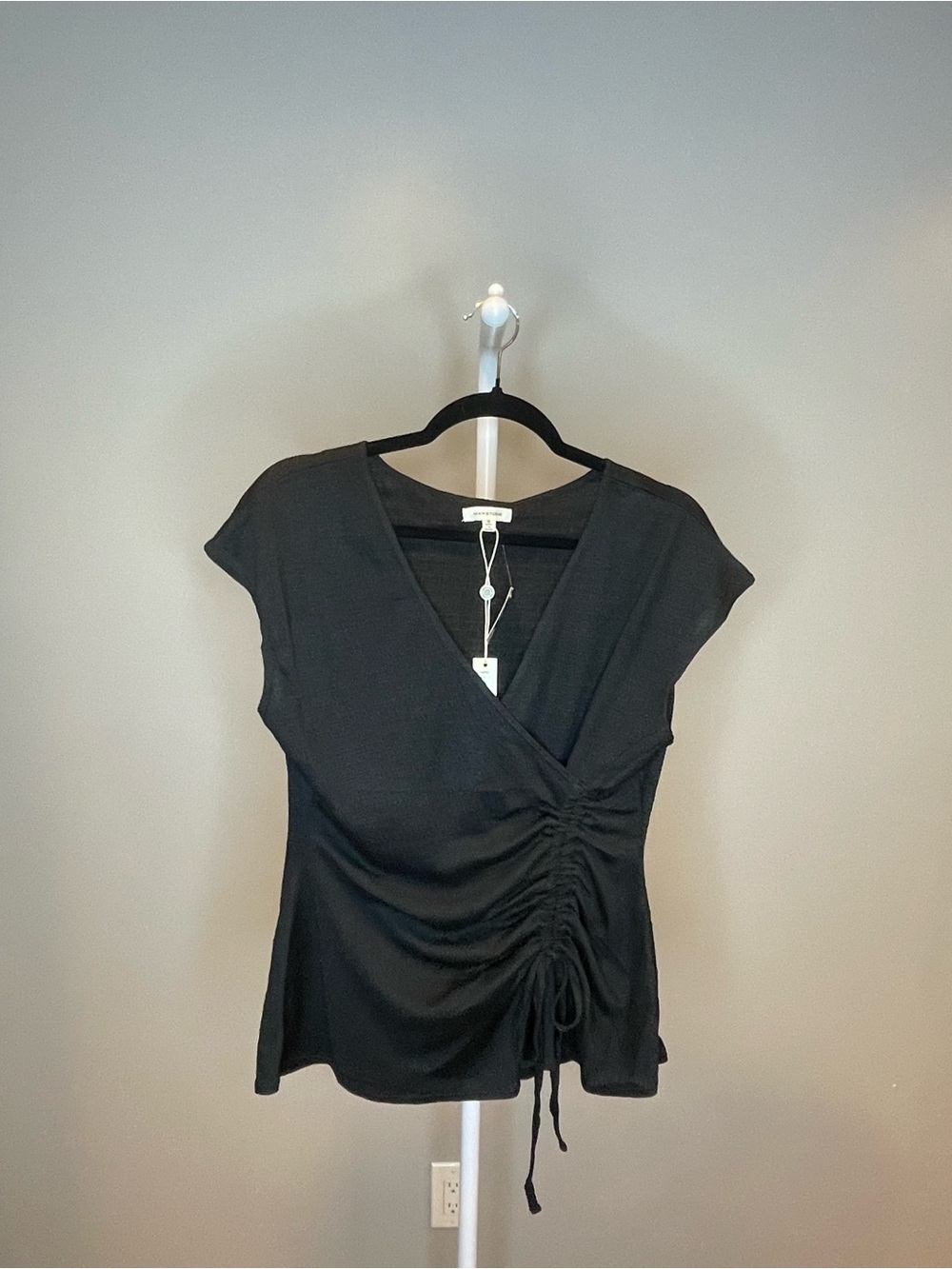 Max Studio Black Ruched Wrap Top